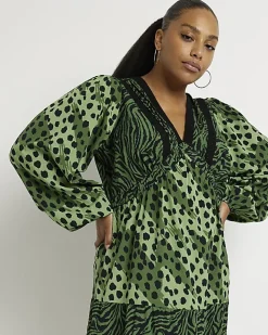 River Island Plus animal print midi dress Green Clearance