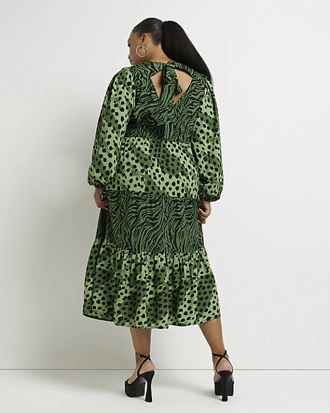 River Island Plus animal print midi dress Green Clearance