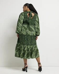 River Island Plus animal print midi dress Green Clearance