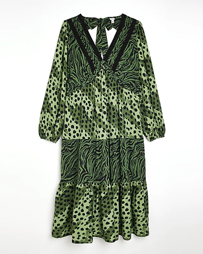 River Island Plus animal print midi dress Green Clearance