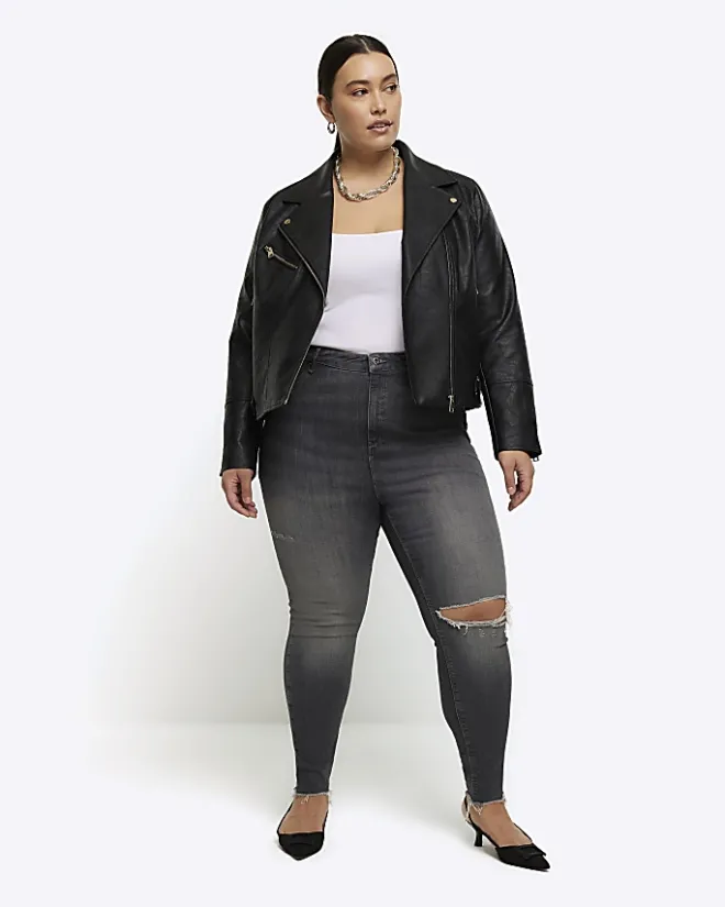River Island Plus bum sculpt ripped jeggings Grey Sale
