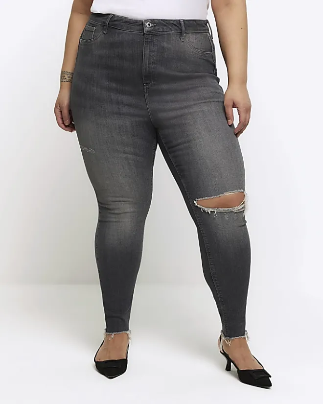 River Island Plus bum sculpt ripped jeggings Grey Sale