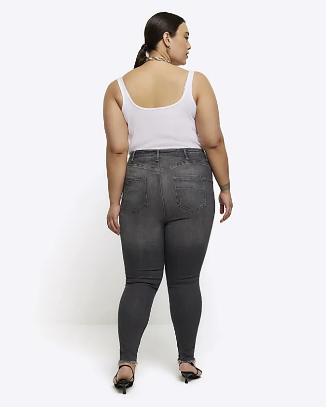River Island Plus bum sculpt ripped jeggings Grey Sale