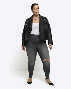 River Island Plus bum sculpt ripped jeggings Grey Sale