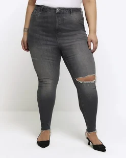 River Island Plus bum sculpt ripped jeggings Grey Sale