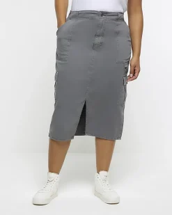 River Island Plus cargo midi skirt Grey New