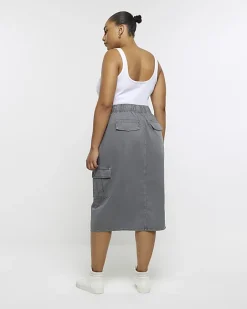 River Island Plus cargo midi skirt Grey New