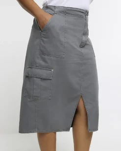 River Island Plus cargo midi skirt Grey New