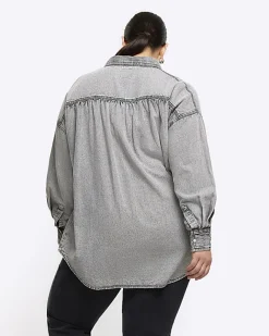River Island Plus denim long sleeve shirt Grey New
