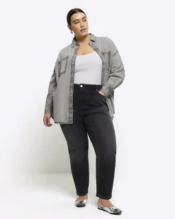 River Island Plus denim long sleeve shirt Grey New