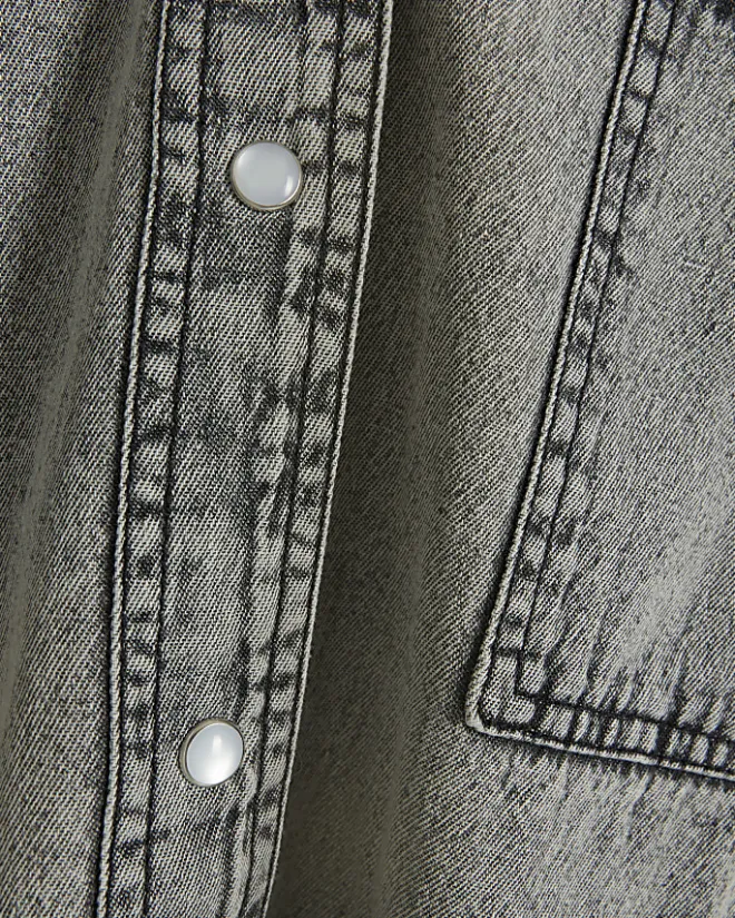 River Island Plus denim long sleeve shirt Grey New