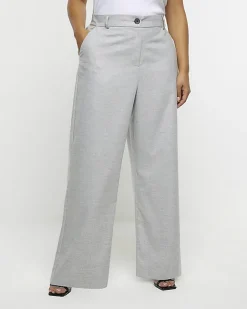 River Island Plus flannel wide leg trousers Grey New