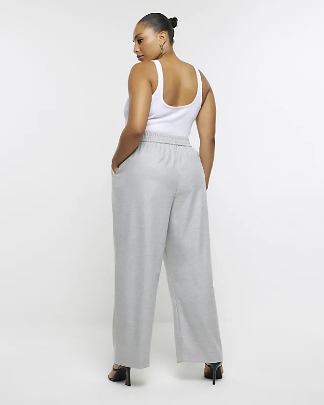 River Island Plus flannel wide leg trousers Grey New