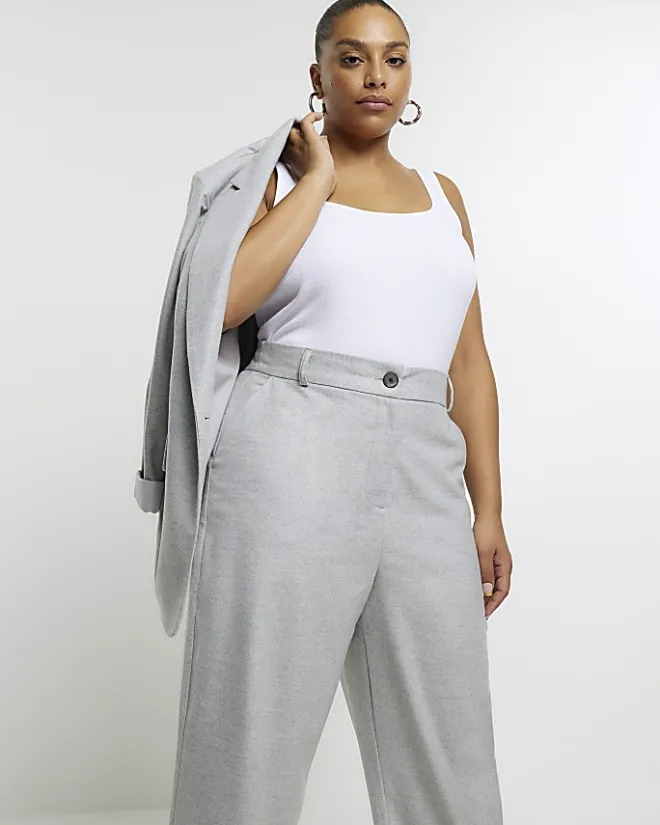 River Island Plus flannel wide leg trousers Grey New