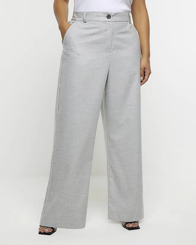 River Island Plus flannel wide leg trousers Grey New