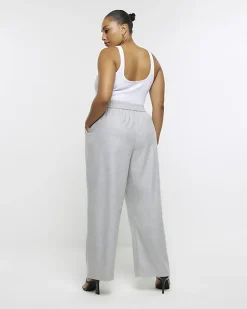 River Island Plus flannel wide leg trousers Grey New