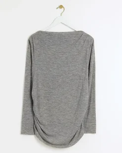 River Island Plus ruched side long sleeve top Grey Outlet