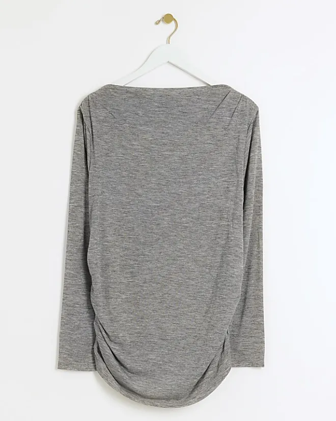 River Island Plus ruched side long sleeve top Grey Outlet