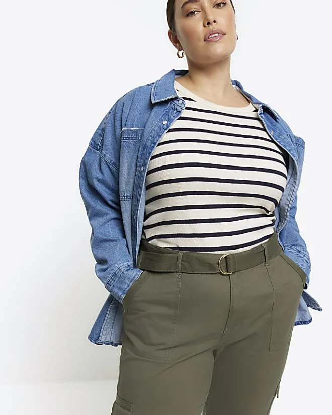 River Island Plus belted utility cargo trousers Khaki Best