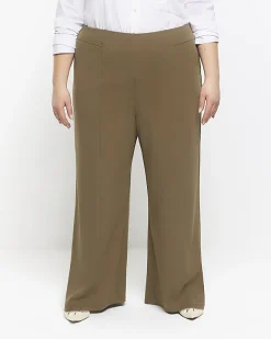 River Island Plus stitched wide leg trousers Khaki Clearance