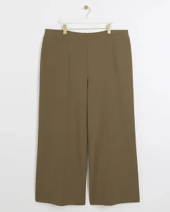 River Island Plus stitched wide leg trousers Khaki Clearance