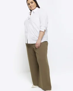 River Island Plus stitched wide leg trousers Khaki Clearance