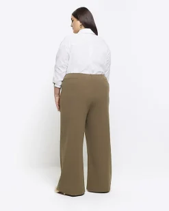 River Island Plus stitched wide leg trousers Khaki Clearance