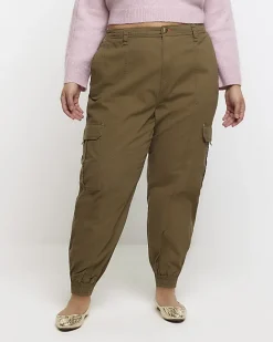 River Island Plus zip cuffed cargo trousers Khaki Discount