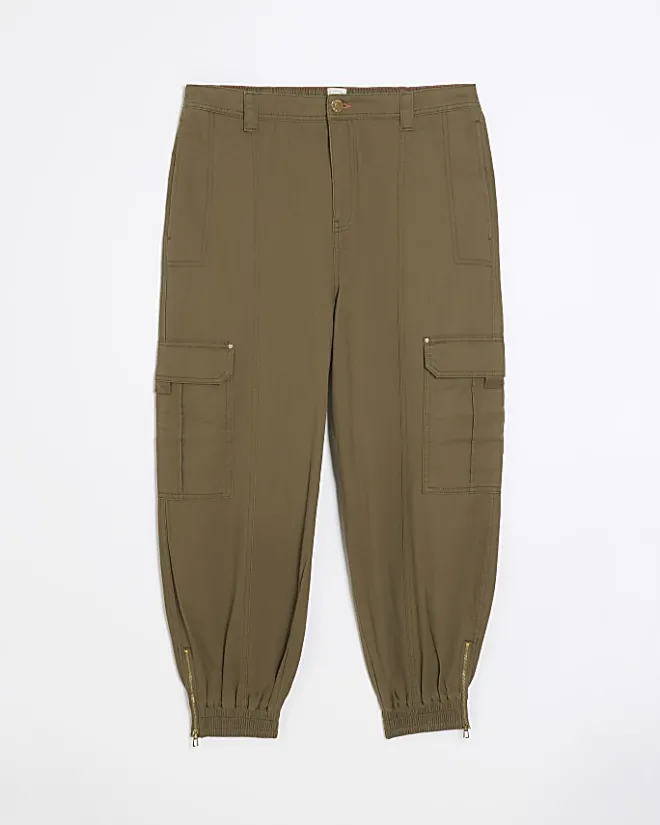 River Island Plus zip cuffed cargo trousers Khaki Discount
