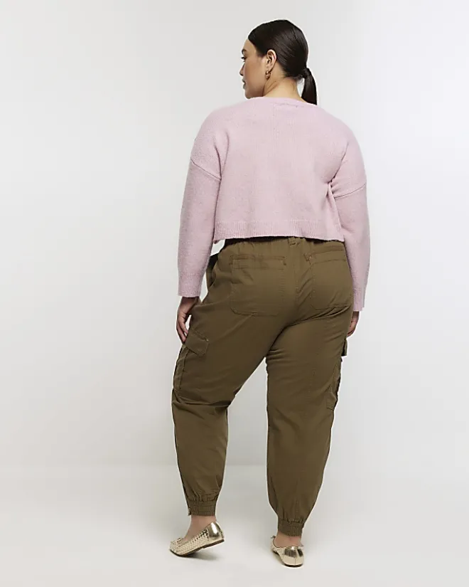 River Island Plus zip cuffed cargo trousers Khaki Discount