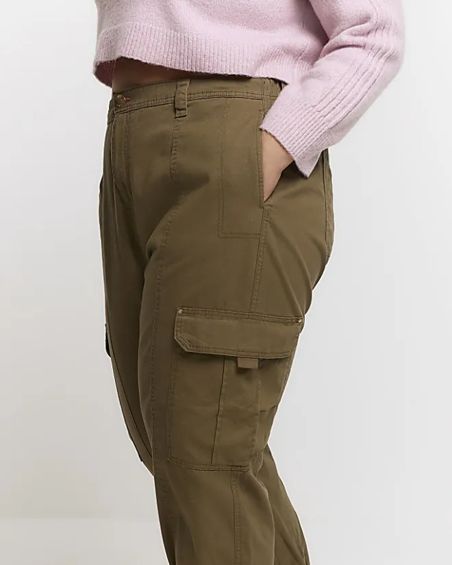 River Island Plus zip cuffed cargo trousers Khaki Discount