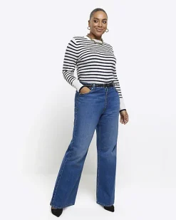 River Island Plus navy stripe knit top Blue New