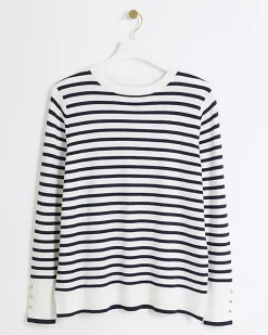 River Island Plus navy stripe knit top Blue New