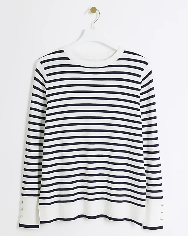 River Island Plus navy stripe knit top Blue New