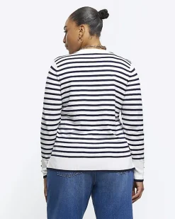 River Island Plus navy stripe knit top Blue New