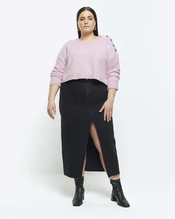 River Island Plus crop jumper Pink Clearance