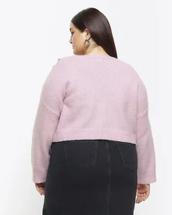 River Island Plus crop jumper Pink Clearance