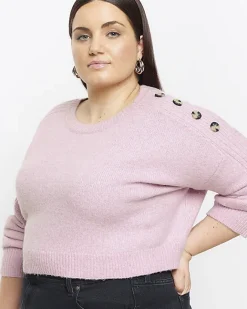River Island Plus crop jumper Pink Clearance