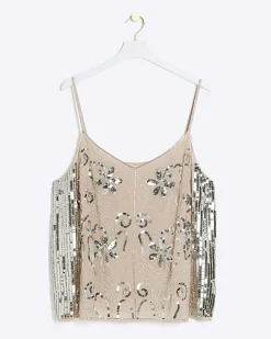 River Island Plus embellished floral cami top Pink Clearance
