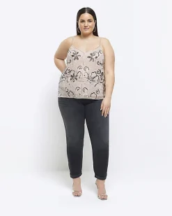 River Island Plus embellished floral cami top Pink Clearance