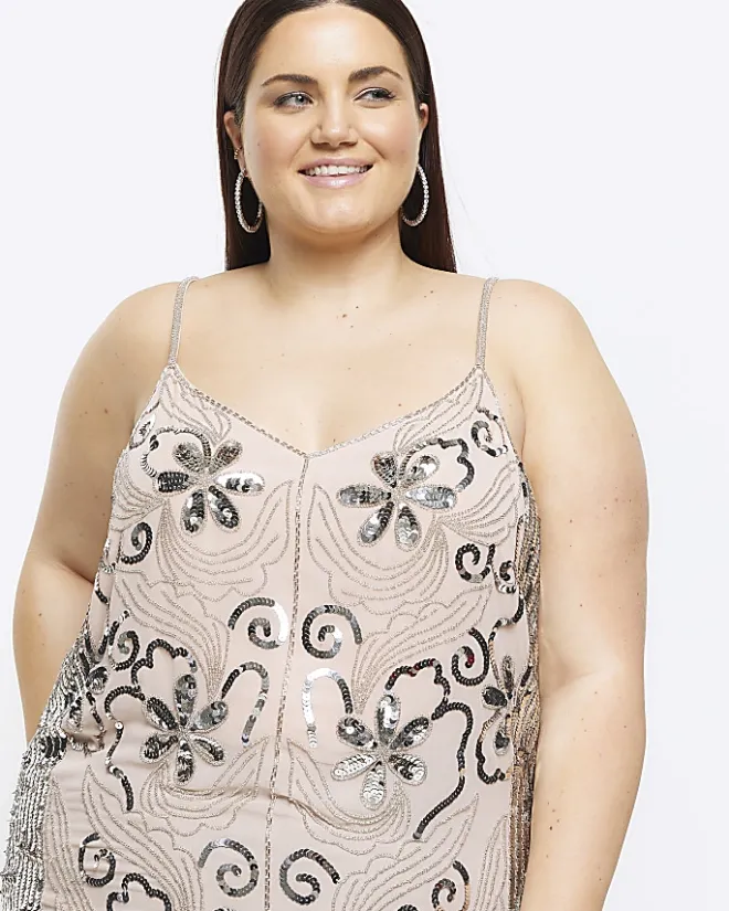 River Island Plus embellished floral cami top Pink Clearance