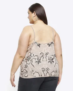 River Island Plus embellished floral cami top Pink Clearance