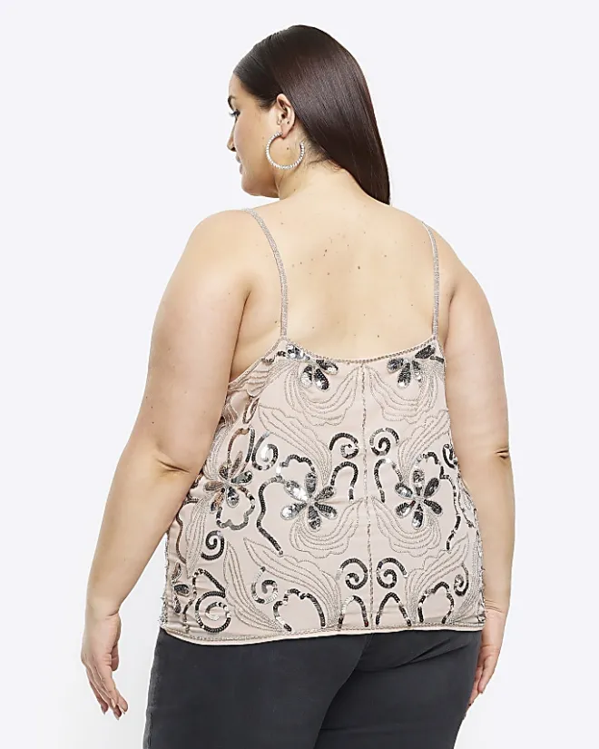 River Island Plus embellished floral cami top Pink Clearance