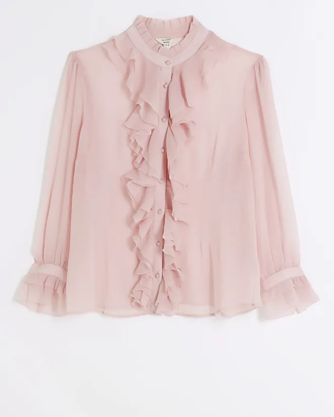 River Island Plus frill blouse Pink New