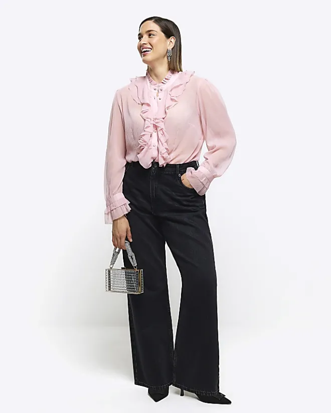 River Island Plus frill blouse Pink New