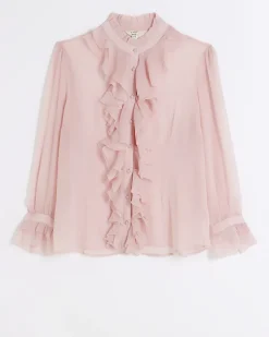 River Island Plus frill blouse Pink New