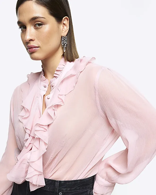 River Island Plus frill blouse Pink New