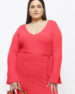 River Island Plus knit rib jumper maxi dress Red Discount
