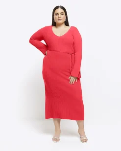 River Island Plus knit rib jumper maxi dress Red Discount