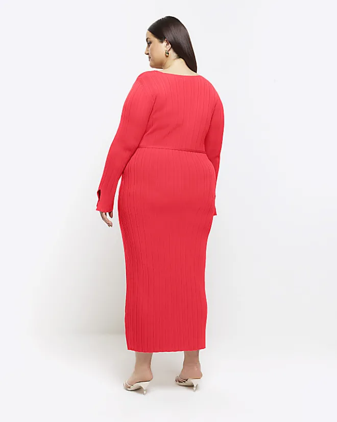 River Island Plus knit rib jumper maxi dress Red Discount